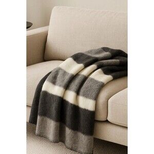 100% Wool Throw Blanket Black & White Norwegian Berger Brand, Aspen- Great Gift!